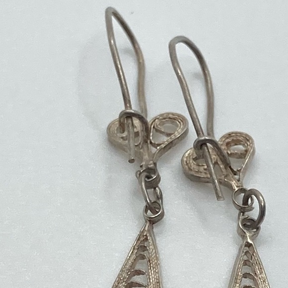 Vtg Sterling Silver Filigree Dangle Earrings 1.7” / Antique - Picture 5 of 6